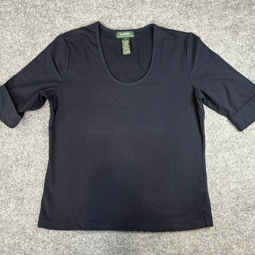 Lauren Ralph Lauren Women's Short Cuffed Sleeve Crew Neck T shirt Sz M Navy